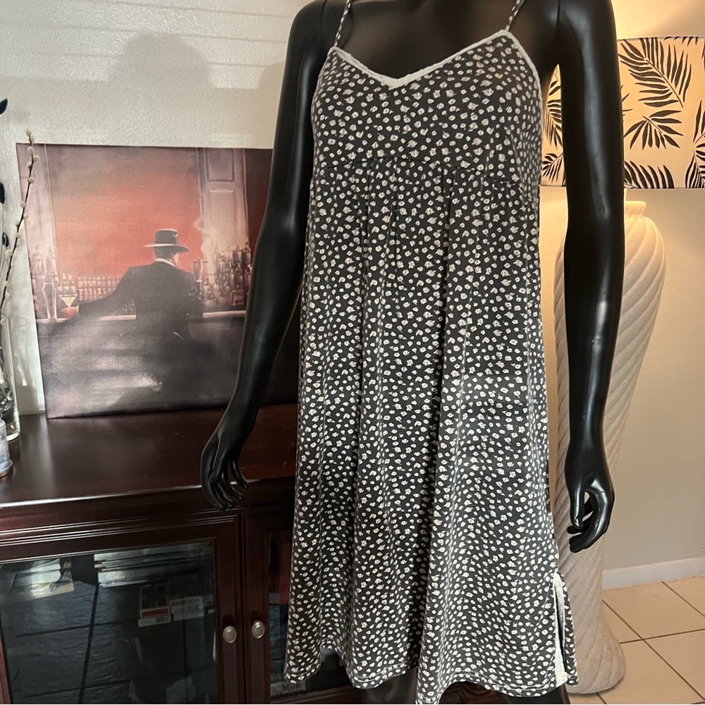 Brown and Cream Floral Lace Trimmed  Slip Dress